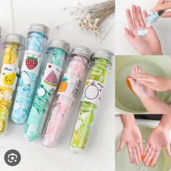 200 PCS Disposable Paper Soap with Portable Tube Bottle – Multi-Color Travel Soap Sheets for Hand Washing, Camping, and Outdoor Use
