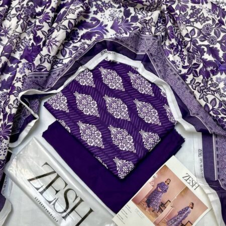 ✨ ZESH   ✨ 3 PieceUnstitched Suit ZESH SUMMAER LAWN COLLECTION 2025