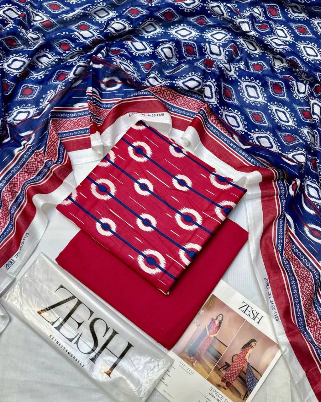 ✨ ZESH ✨ 3 PieceUnstitched Suit ZESH SUMMAER LAWN COLLECTION 2025 - Image 2