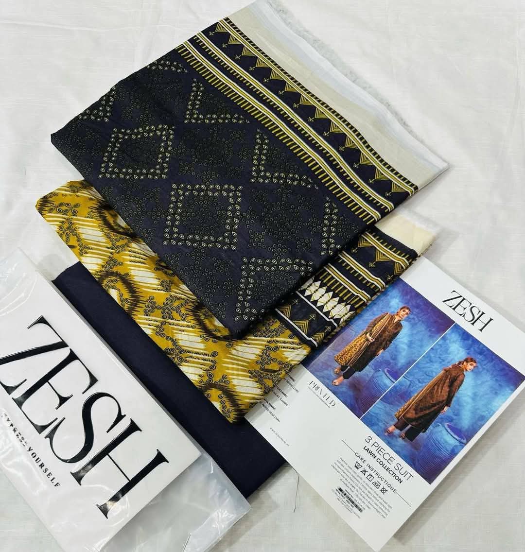 ✨ ZESH ✨ 3 PieceUnstitched Suit ZESH SUMMAER LAWN COLLECTION 2025