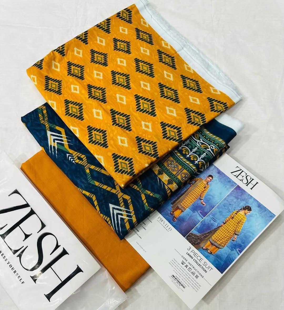 ✨ ZESH ✨ 3 PieceUnstitched Suit ZESH SUMMAER LAWN COLLECTION 2025