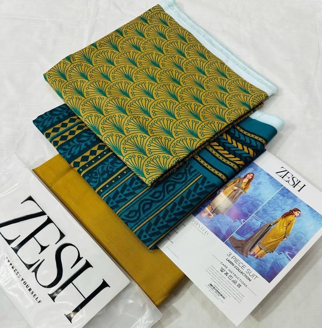 ✨ ZESH ✨ 3 PieceUnstitched Suit ZESH SUMMAER LAWN COLLECTION 2025
