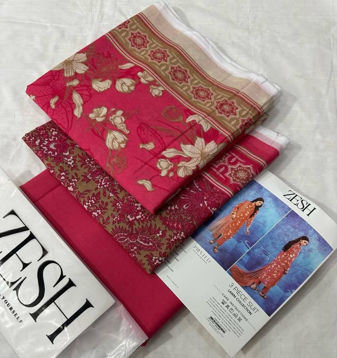 ✨ ZESH ✨ 3 PieceUnstitched Suit ZESH SUMMAER LAWN COLLECTION 2025