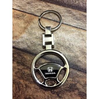 Honda Metal Steering Key-chain | Luxury Keyring for Car & Bike | Trendy Steering Wheel Design - Keychain For Bikes & Cars - Silver