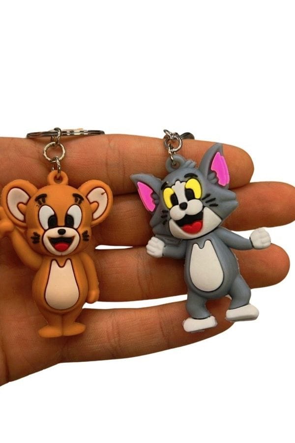 Pack of 2 Tom & Jerry Cartoon Keychains – High Quality Silicone Rubber | Fun Bag & Key Ring - Key-Chain For Kids - Cartoon Keychain ( Random Design )