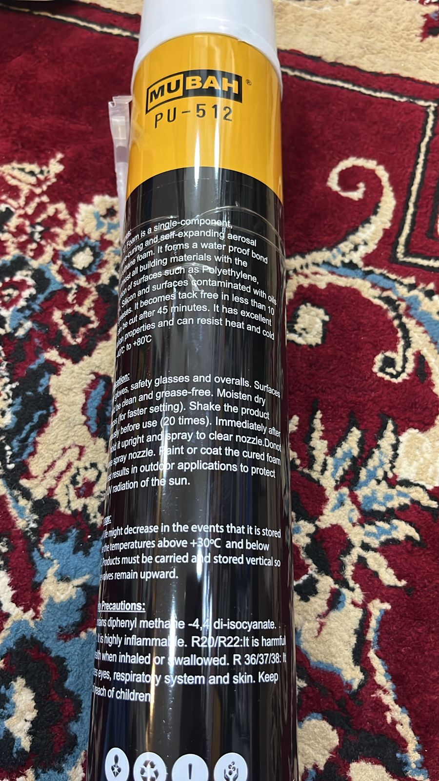 Mubah PU Foam Spray 750ml – Multipurpose Expanding Foam for Gaps, Joints, and Crack Filling | PU 512 High-Performance Sealant - Image 2