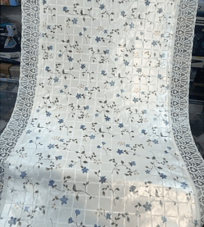 01 Meter Beautiful White Floral Dastarkhwan with Intricate Lace Border - Perfect for Traditional Dining | Dastarkhwan (30*49 inch)