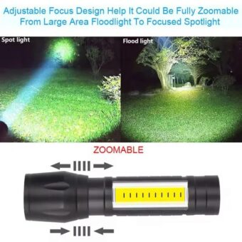 Super Bright USB Rechargeable Plastic Flashlight with Side Light – Compact, Durable & Powerful LED Torch