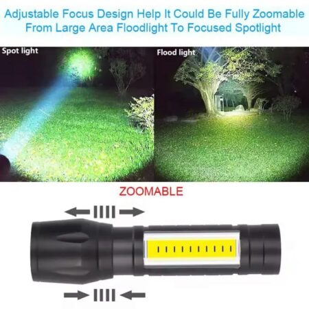 Super Bright USB Rechargeable Plastic Flashlight with Side Light – Compact, Durable & Powerful LED Torch