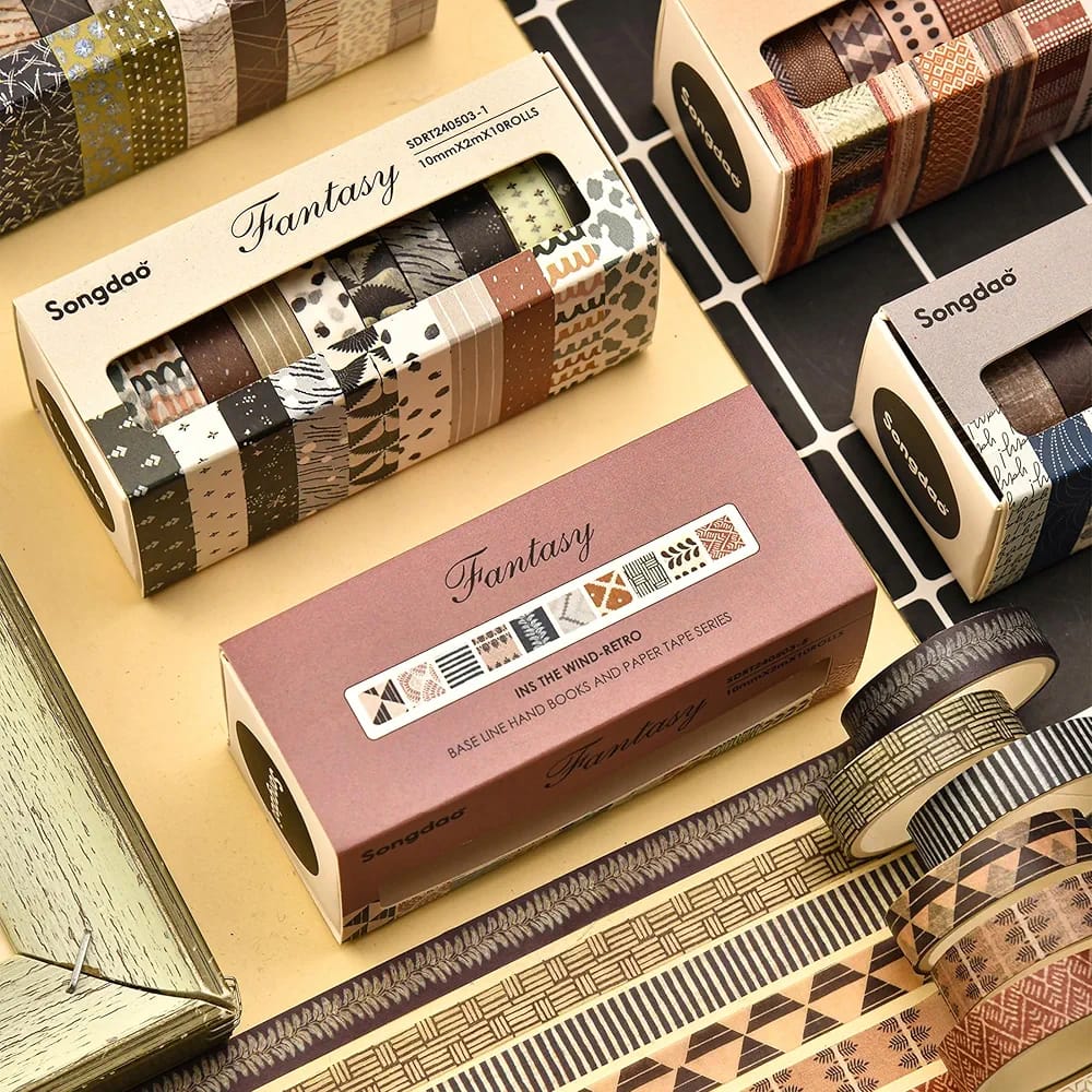 Songdao 10 Rolls Fantasy Washi Tape Set Texture Arts Adhesive Tapes Basic Patterns Decorative Masking Tape Sets for Craft, Kids, Scrapbook, DIY, Gift Wrapping (Style Four) - Image 4