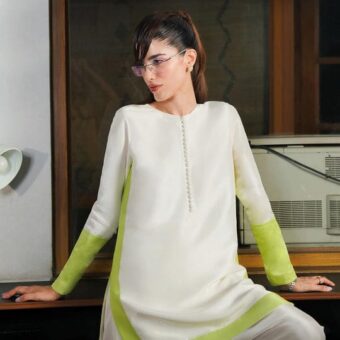 Rosy Glow Swiss Lawn Shirt – Elegant Color Block Design for Women