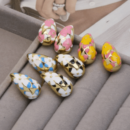 Flower Hollow Drop Earrings – Stylish Women’s Fashion Jewelry in Multiple Colors Pink, Green, Orange, White, Purple, Blue, Red, Black (PQT-105)