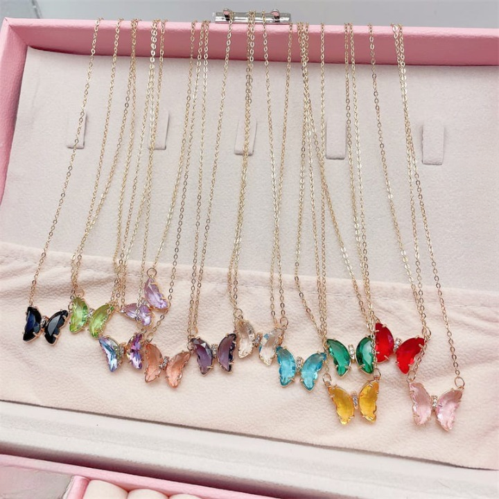 Crystal Butterfly Pendant Necklace for Women – Gold Chain Fashion Jewelry Gift (AWT-108)