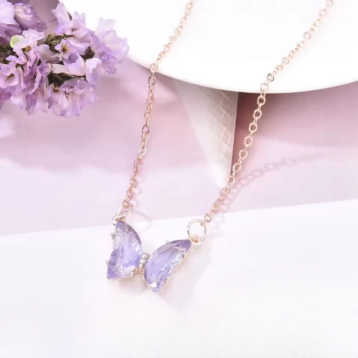 Crystal Butterfly Pendant Necklace for Women – Gold Chain Fashion Jewelry Gift (AWT-108) - Image 3