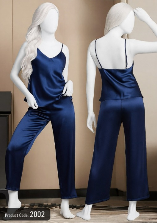 Satin Sleepwear Set – Spaghetti Top & Loose Trouser – Free Size (2002)