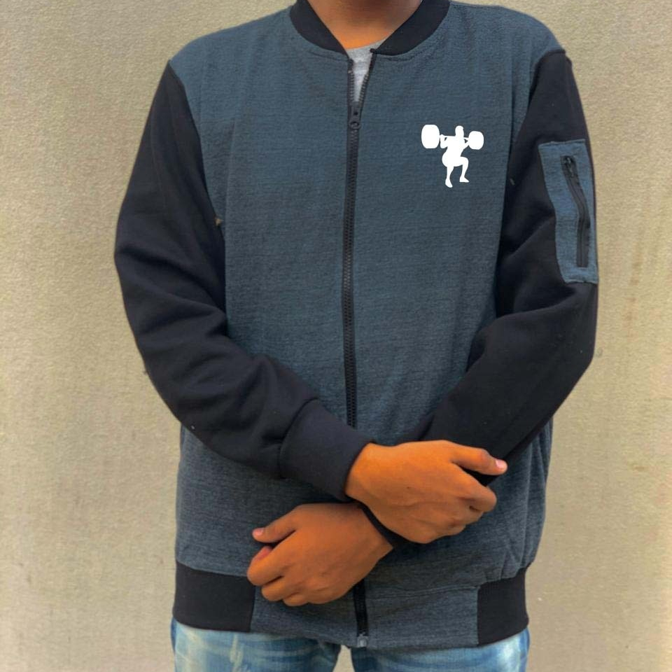 New Winter Collection Charcoal Grey Gym Printed Zipper Jacket for Men & Boys – French Fleece, Premium Quality, Stylish & Comfortable Winter Wear - Image 3