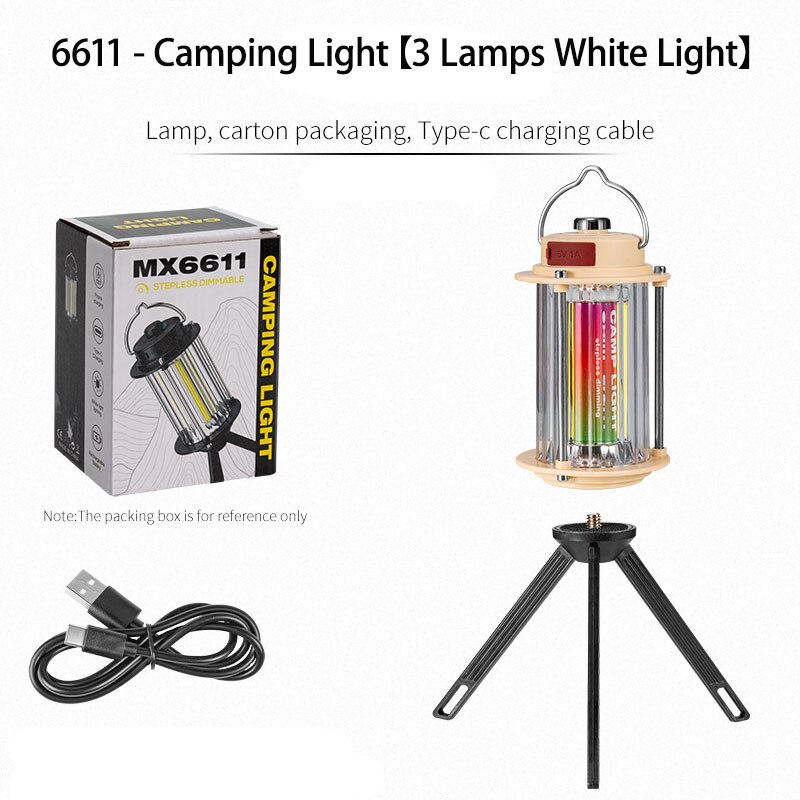 MX6611 Stepless Dimmable LED Camping Light – Portable Rechargeable Outdoor Lantern with Tripod Stand - Image 4