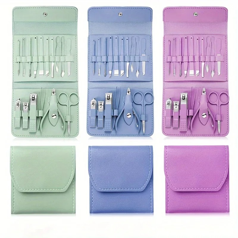 16pcs Professional Manicure & Pedicure Set – Nail Clippers, Cuticle Nippers & Grooming Tools with Travel Case (Random color) - Image 3