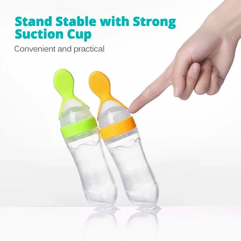 Silicone Baby Spoon Squeezing Feeding Bottle Feeder – Soft, Safe & Easy Baby Food Dispenser (Random color) - Image 2