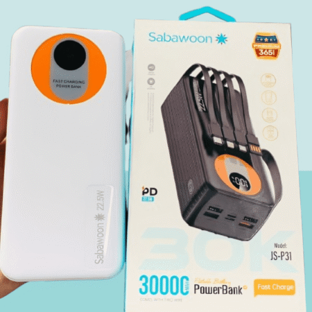 Sabawoon 30000mAh Power Bank – Fast Charging, Built-in 4 Cables, Lithium Battery, Universal Mobile Compatibility
