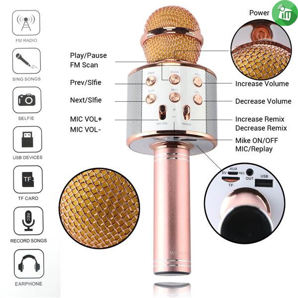Bluetooth Microphone Karaoke Wireless Microphone Professional Speaker Handheld Microfone Player Singing Recorder Mic WS-858 KTV Microphone and Hifi Speaker - Image 4