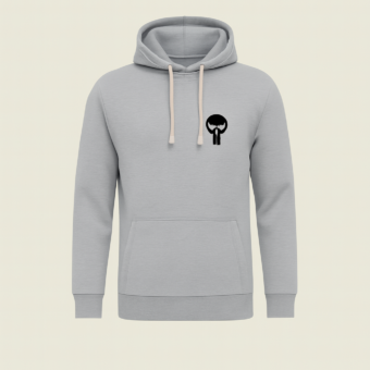 Printed Grey Hoodie for Teens & Adults – Black Skull Graphic, Premium Fabric