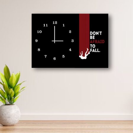 Fearless Fall" Motivational Wall Clock – 12x16" Wooden Frame, Digital Print, Hook Hanging, Inspirational Quote with Bold Visual Design