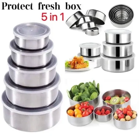 Stainless Steel Bowl Set of 5 – Food-Grade, Rust-Resistant Mixing and Serving Bowls