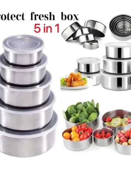 Stainless Steel Bowl Set of 5 – Food-Grade, Rust-Resistant Mixing and Serving Bowls