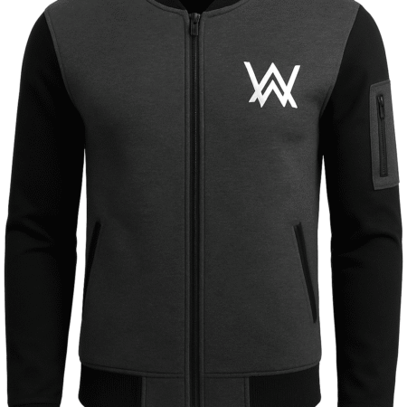 NEW Winter Collection Charcoal Grey WA Printed Zipper Jacket for Men & Boys – Premium Fleece Material, Stylish Bomber Design, Full Front Zipper Closure