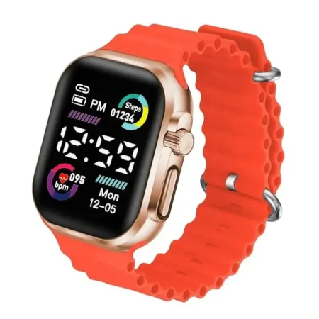 Salicon Digital Display Strap Watch – Available in Orange & Gray Stylish Casual Watch with Box (Non-Waterproof)