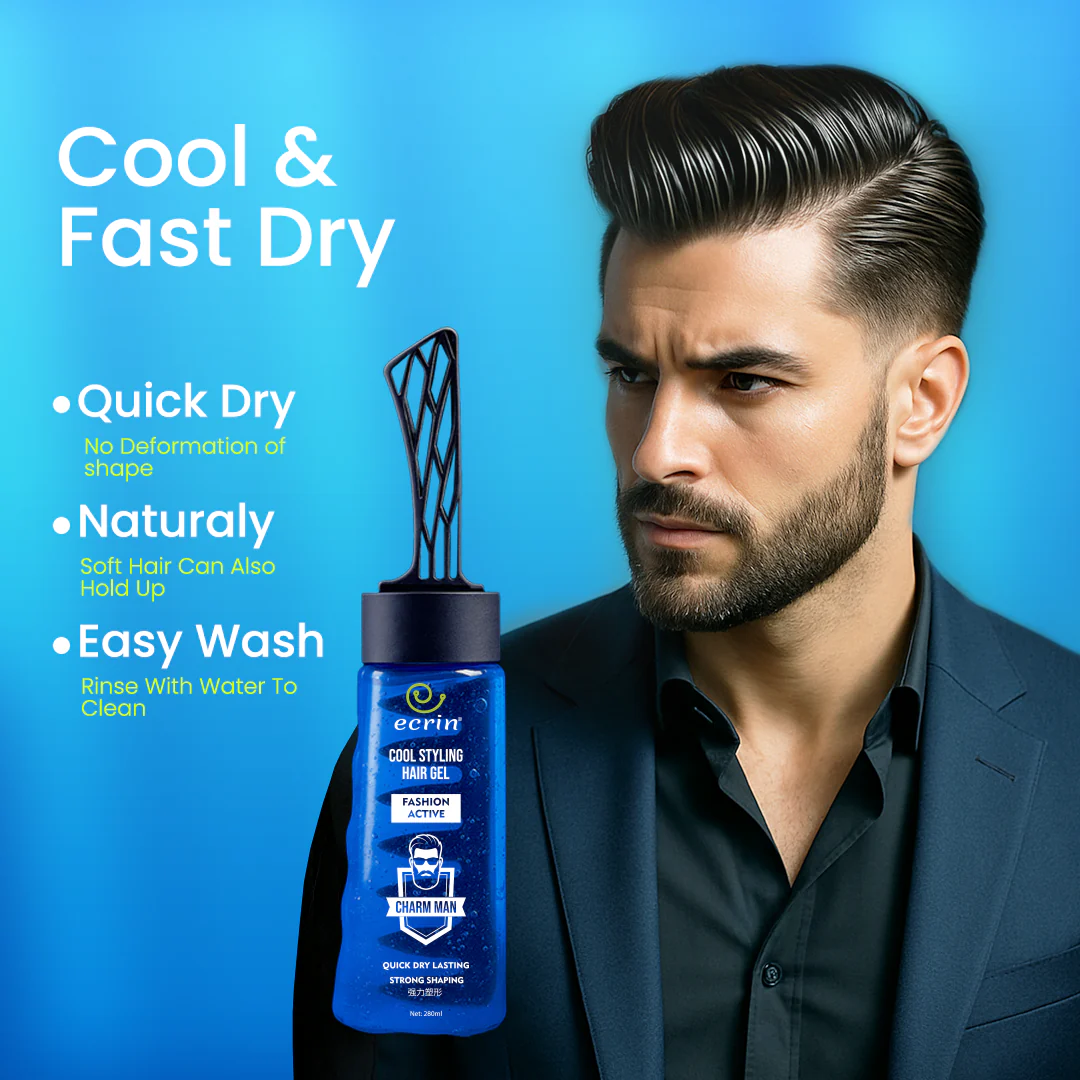 ECRIN Cool Styling Hair Gel with Active Collagen | Strong Hold, No Flakes, Nourishing Formula for All Hair Types, Daily Use Gel with Refreshing Cool Effect (280ml) - Image 2