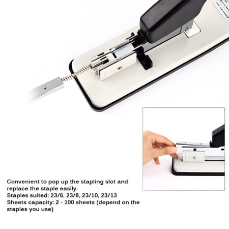 Heavy Duty Stapler Machine – Staples 100, 150 & 200 Sheets, Metal Body, Ergonomic Handle, Adjustable Paper Guide, Anti-Jam Mechanism