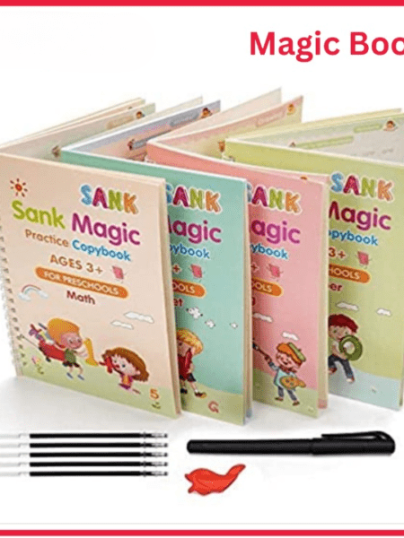 Set of 4 Sank Magic Learning Book with Magic Pen & 5 refills, Practice book For Montessori children Tracing Handwriting