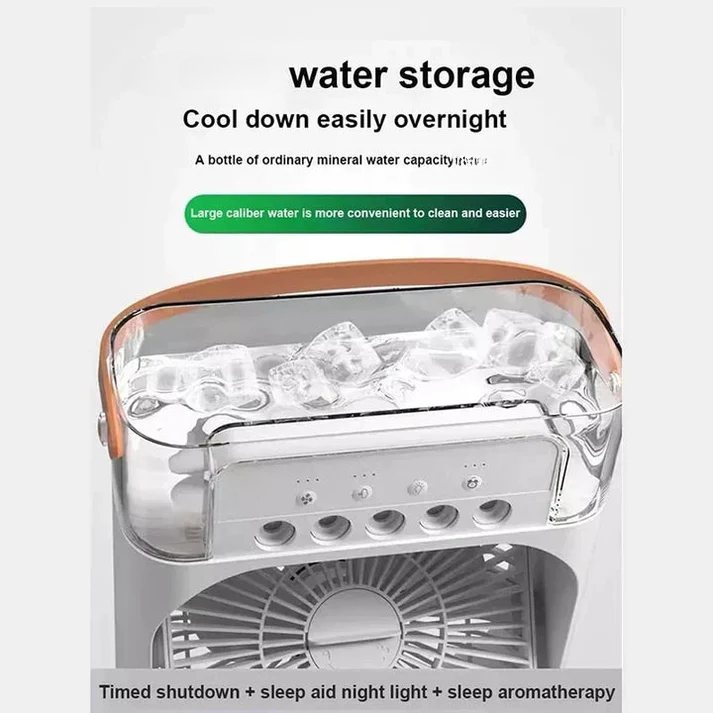 Portable Air Conditioner Fan USB Electric Fan with LED Night Light, Fine Mist Water, and Humidifier Function | Led Night Light Water Mist - Random Color 10 inch - Image 2