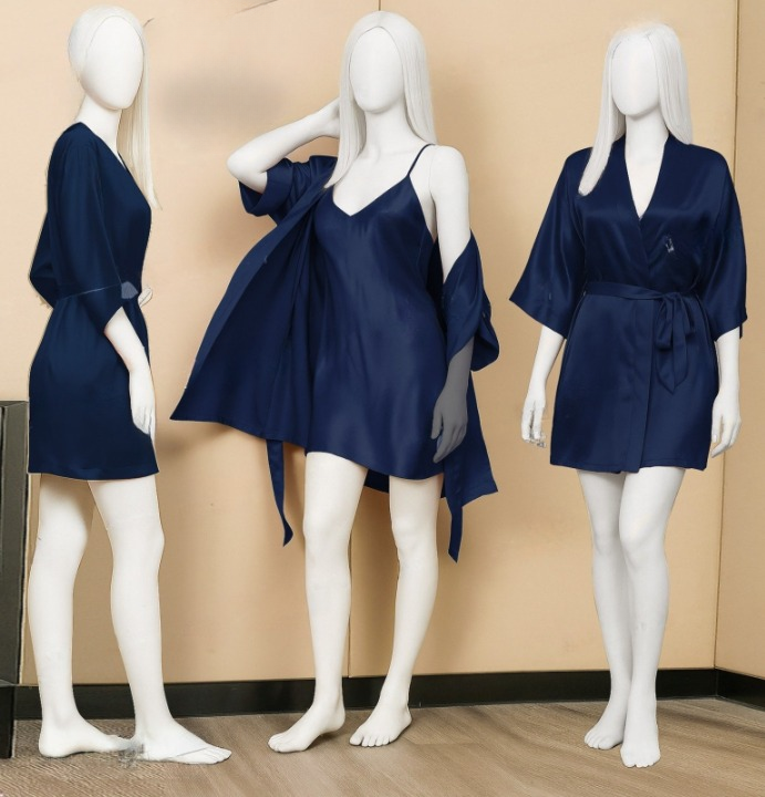 Premium Satin Sleepwear Set – Robe & Spaghetti Strap Nightdress Combo for Women – Free Size (DC-2004) - Image 2