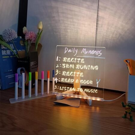 LED Acrylic Dry Erase Message Board 20x20cm – Glowing Writing Board for Kids