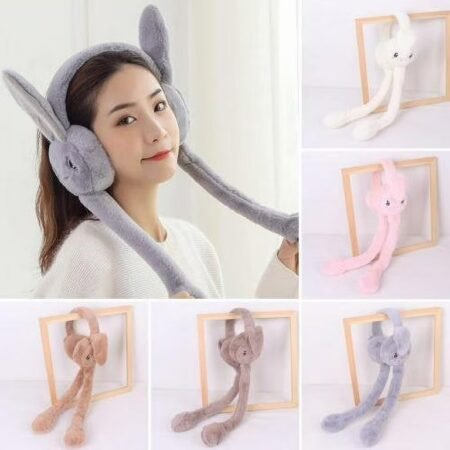Fluffy Rabbit Ears Headband with Moving Ears – Plush Ear Warmers for Kids
