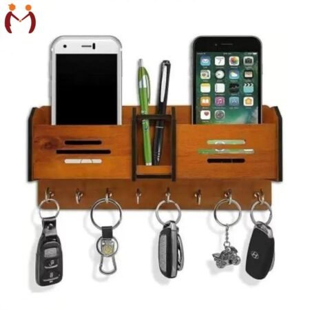 Wooden Double Pocket Mobile & Key Holder