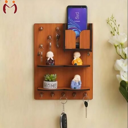 Wooden Keys & Phone Holder with 6 Hooks