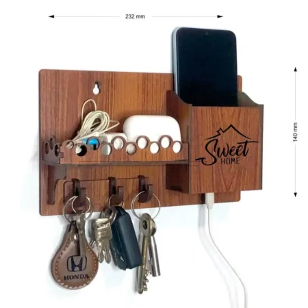 Sweet Home Wall Phone & Key Holder – Brown MDF