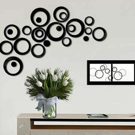 Black Abstract Circle Wall Art Set – 24 Pieces