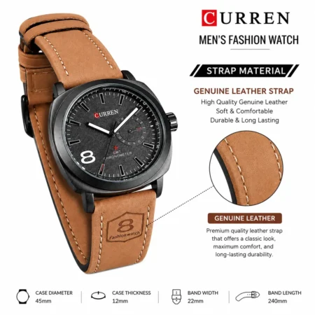 Curren Men's Leather Strap Quartz Watch