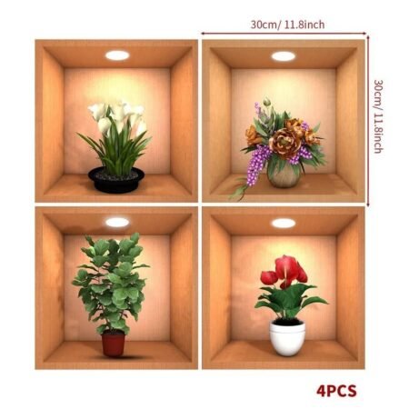 3D Floral Wall Stickers – Set of 4